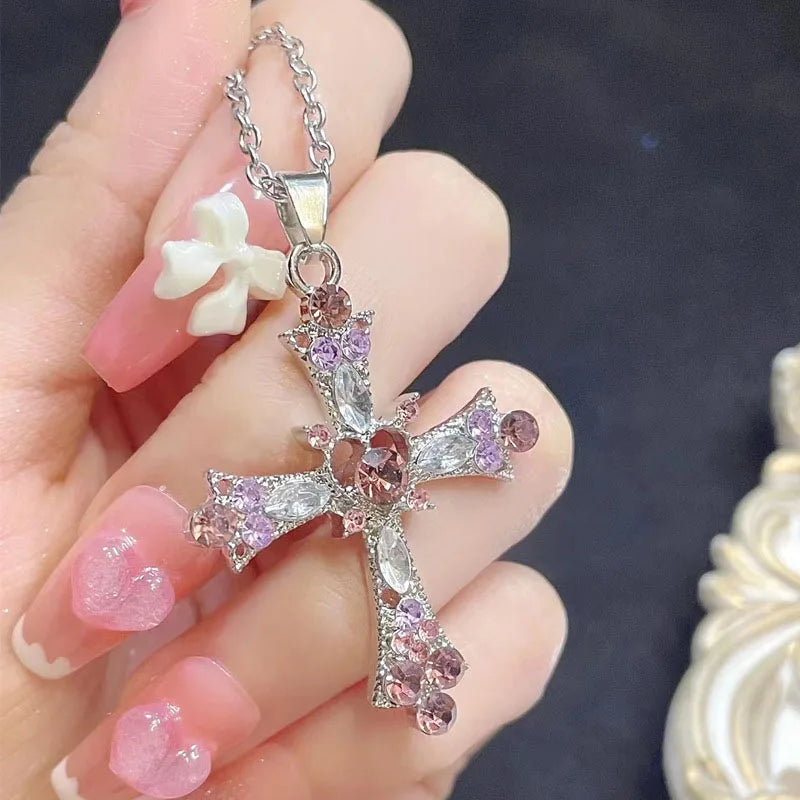 Women's rhinestone pendant pink and purple necklace jiaya