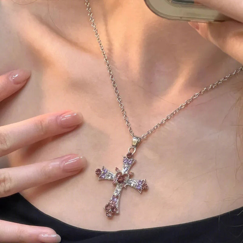 Women's rhinestone pendant pink and purple necklace jiaya