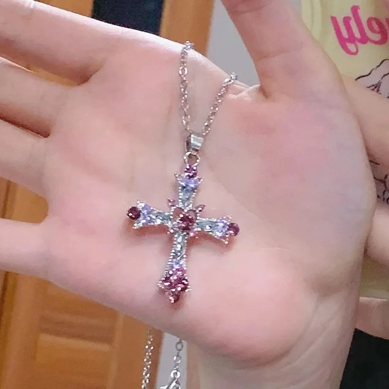 Women's rhinestone pendant pink and purple necklace jiaya