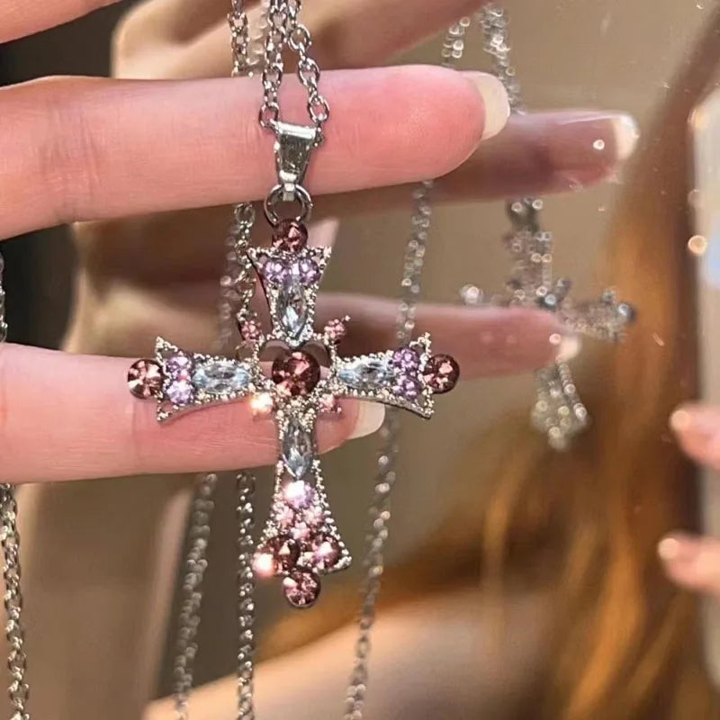 Women's rhinestone pendant pink and purple necklace jiaya