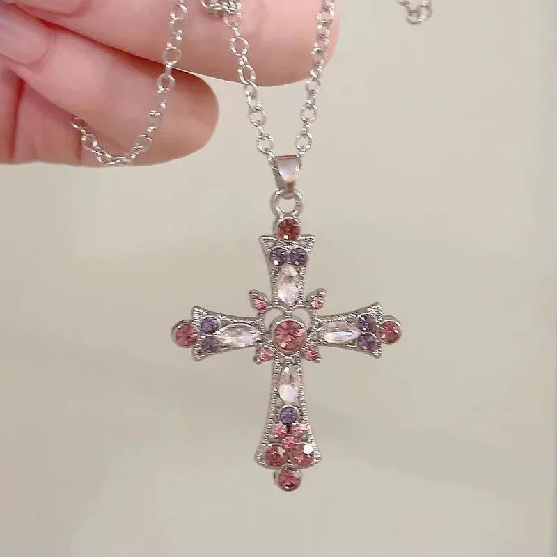 Women's rhinestone pendant pink and purple necklace jiaya